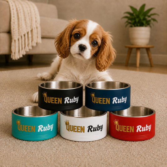 QUEEN Personalised Pet Bowl – Queen Range Stainless Steel Dog & Cat Bowl (Pet Name)