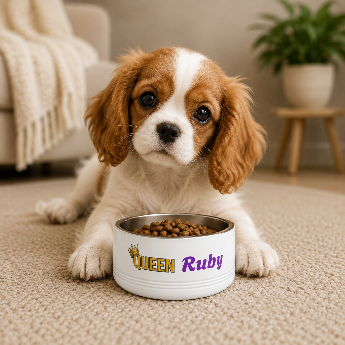 QUEEN Personalised Pet Bowl – Queen Range Stainless Steel Dog & Cat Bowl (Pet Name)