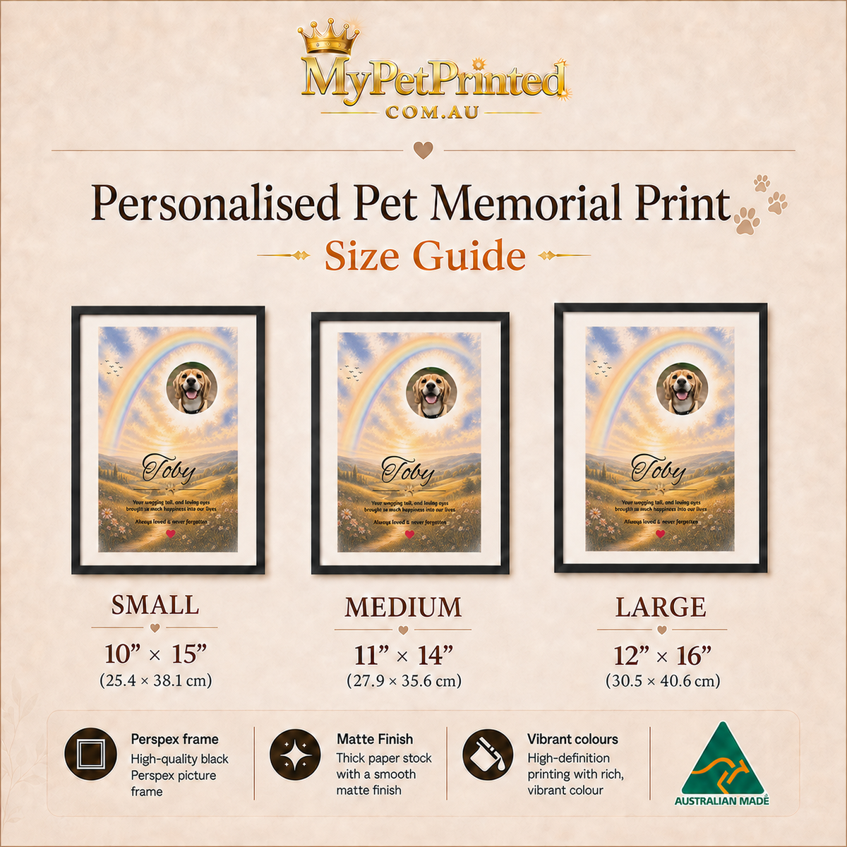 Rainbow Bridge over the Hills - Personalised Framed Pet Memorial Print (Pet Photo & Name)