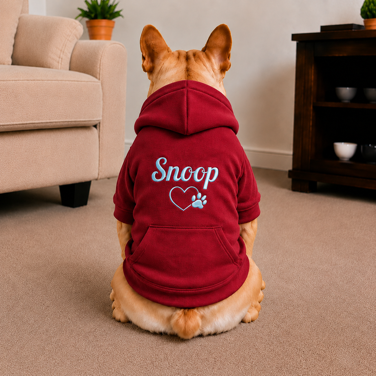 Pet Hoodie with Personalised Embroidery (Baby Blue Name & Heart Paw)