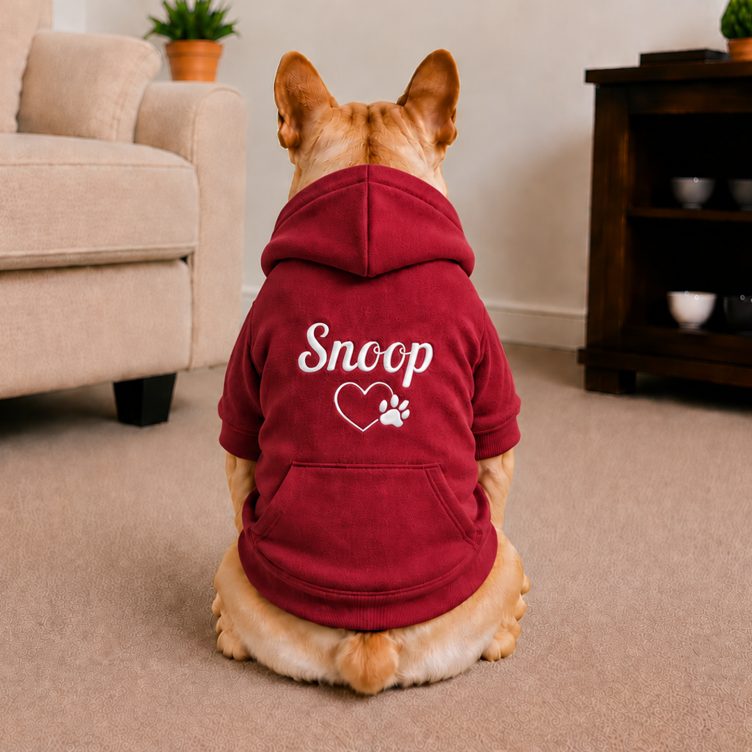 Pet Hoodie with Personalised Embroidery (White Name & Heart Paw)