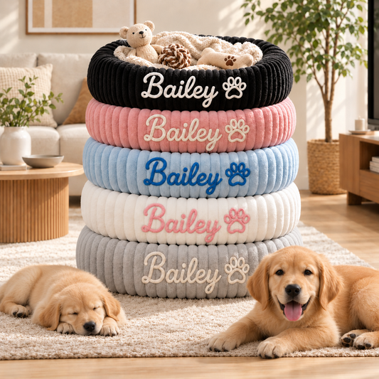 Personalised Embroidered Round Pet Bed (Pet Name)