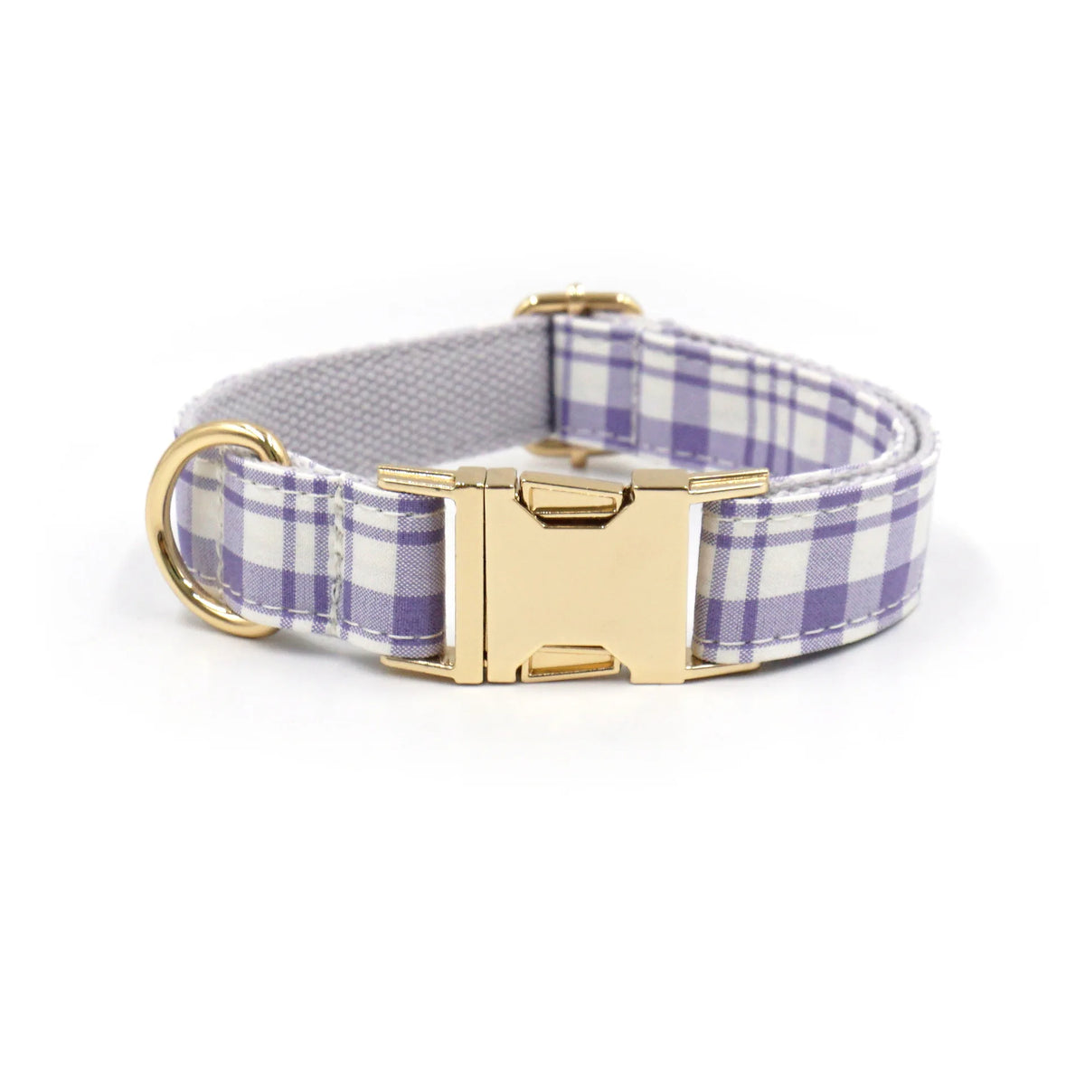 Personalised Plaid Dog Collar with Gold Buckle & Matching Leash (Pet Name & Phone)