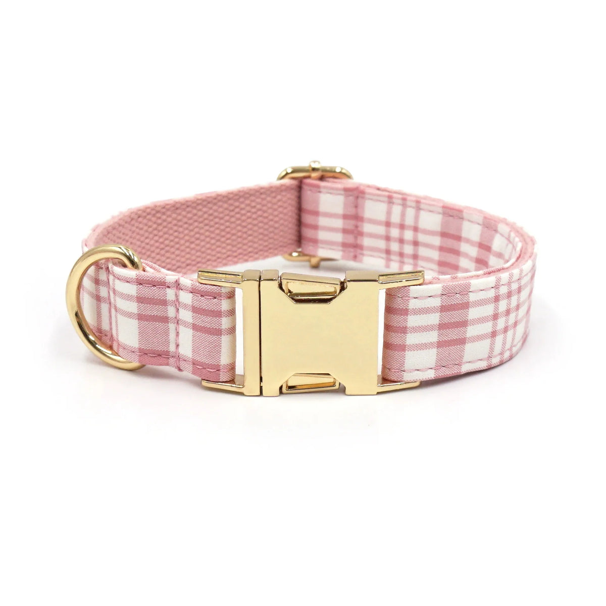 Personalised Plaid Dog Collar with Gold Buckle & Matching Leash (Pet Name & Phone)