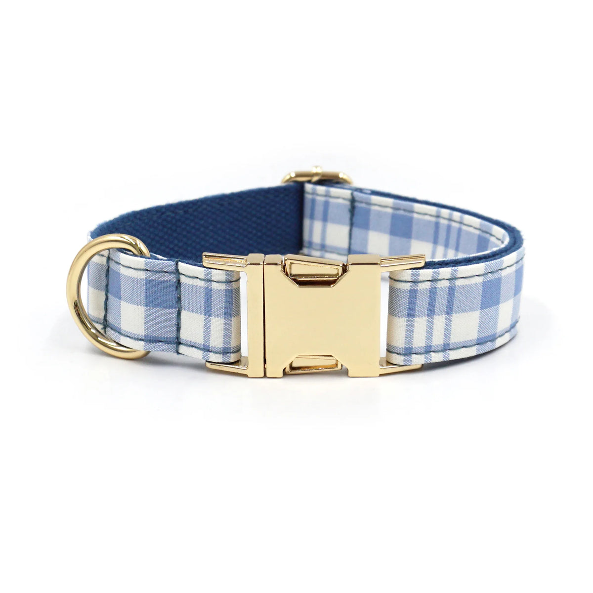 Personalised Plaid Dog Collar with Gold Buckle & Matching Leash (Pet Name & Phone)