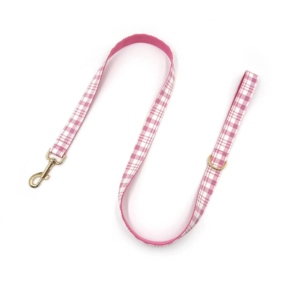 Personalised Plaid Dog Collar with Gold Buckle & Matching Leash (Pet Name & Phone)