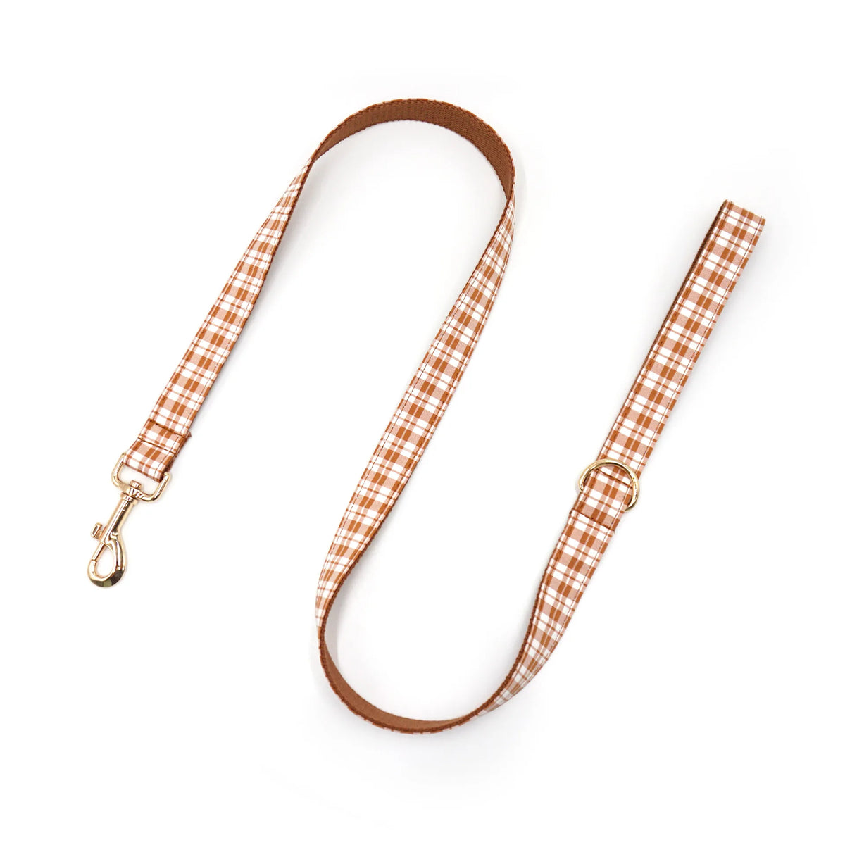 Personalised Plaid Dog Collar with Gold Buckle & Matching Leash (Pet Name & Phone)