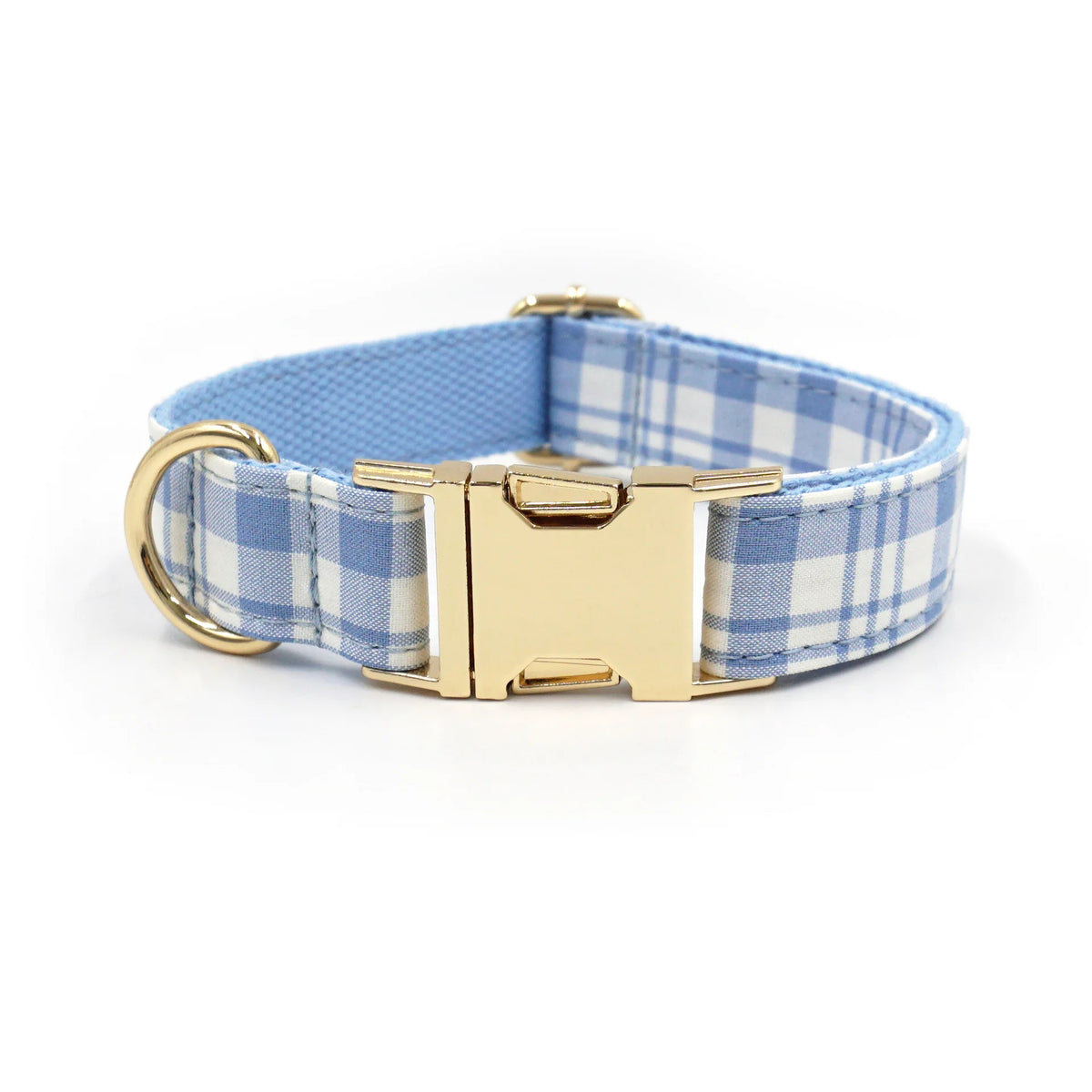 Personalised Plaid Dog Collar with Gold Buckle & Matching Leash (Pet Name & Phone)