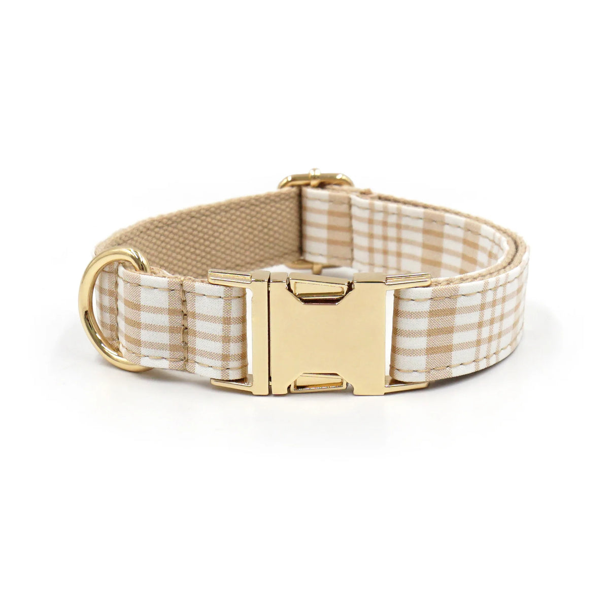Personalised Plaid Dog Collar with Gold Buckle & Matching Leash (Pet Name & Phone)