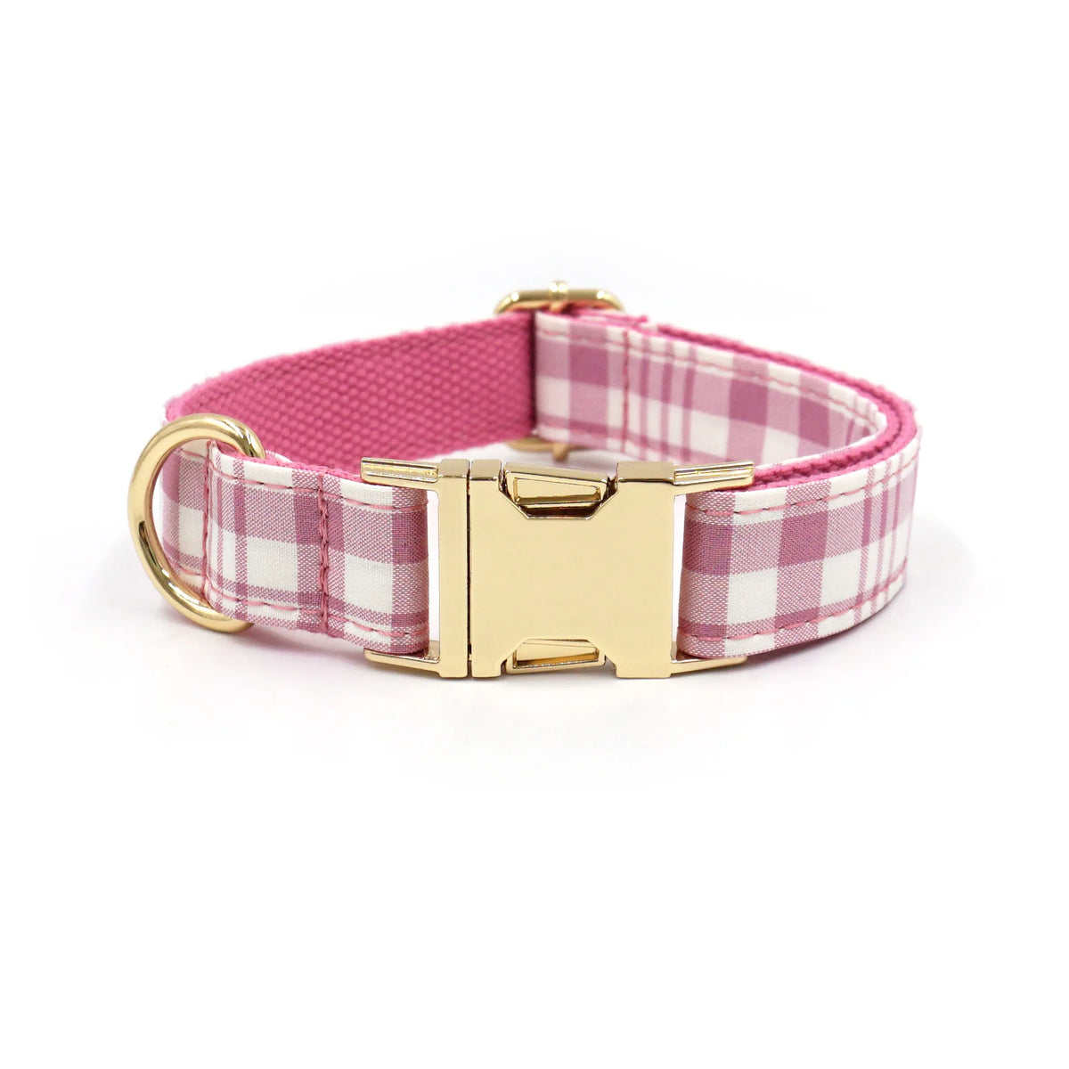 Personalised Plaid Dog Collar with Gold Buckle & Matching Leash (Pet Name & Phone)