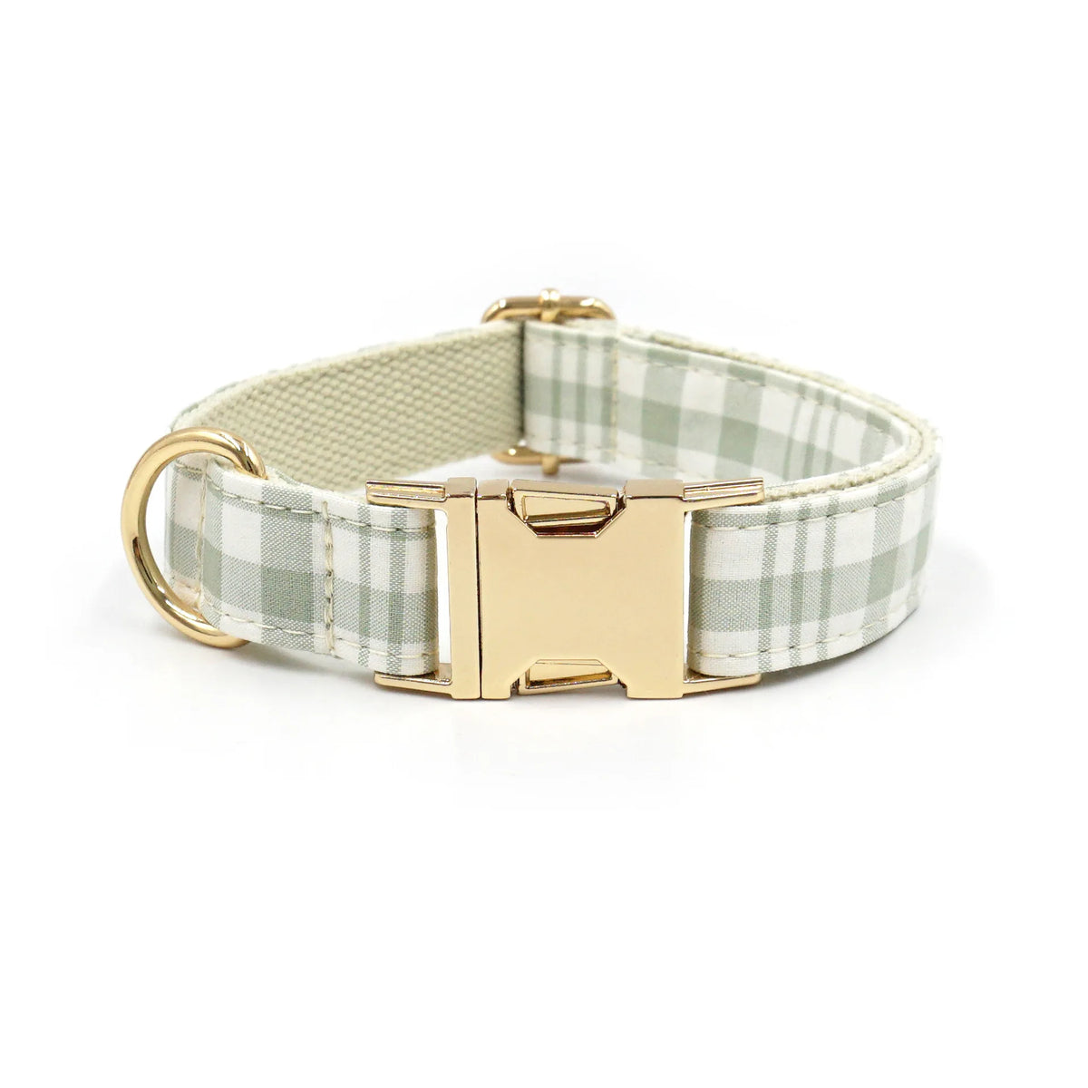 Personalised Plaid Dog Collar with Gold Buckle & Matching Leash (Pet Name & Phone)