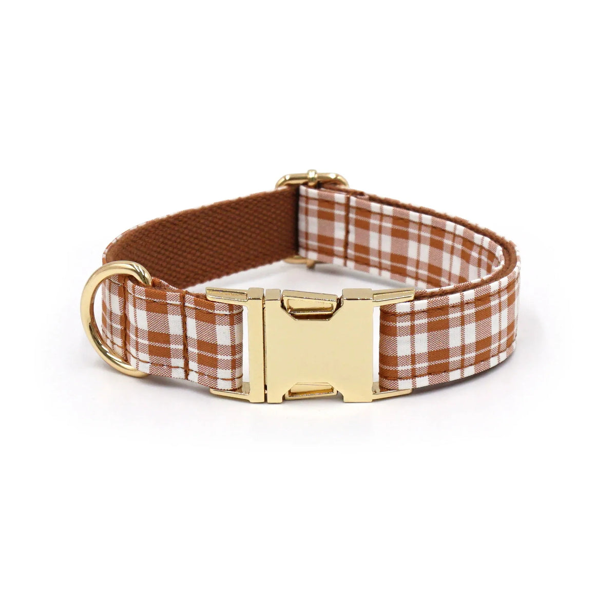 Personalised Plaid Dog Collar with Gold Buckle & Matching Leash (Pet Name & Phone)