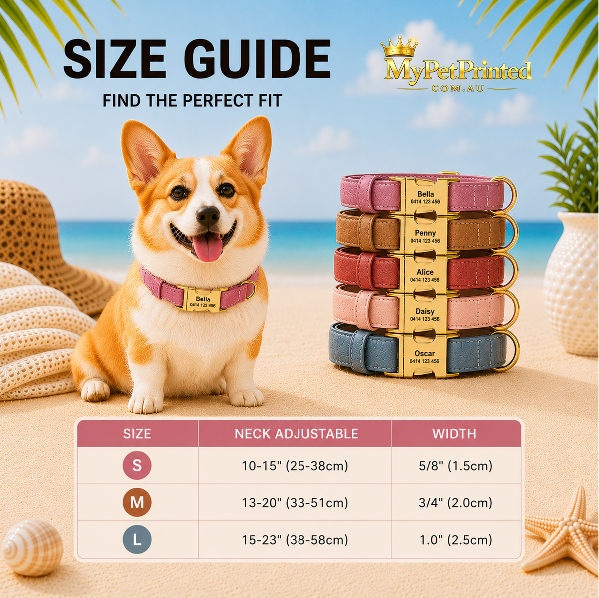 Personalised Premium Leather Pet Collar, Gold Clasp (Pet Name & Phone)