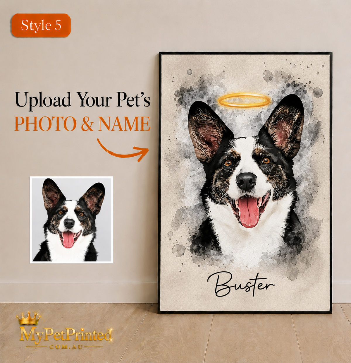 Personalised Watercolour Pet Portrait Canvas Print (Pet's Name & Image)