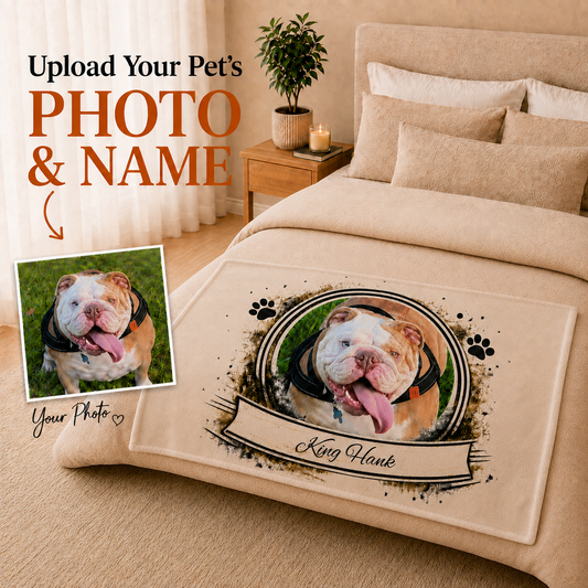 Personalised Rustic Design, Fleece Pet Blanket (Pet Name & Photo)