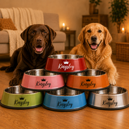 Personalised Dog Bowl Stainless Steel Colour Range (Pets Name & Design)